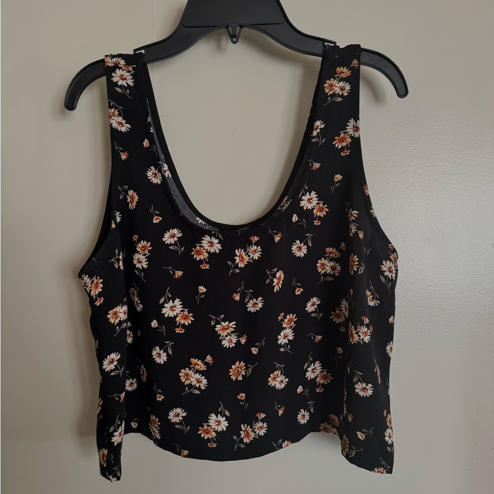 Black floral crop top with yellow flowers